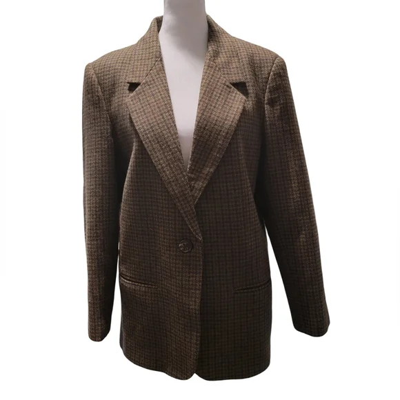 Braebrook Womens Size 8P 100% Wool Brown & Tan Classic Plaid Blazer - Picture 2 of 8